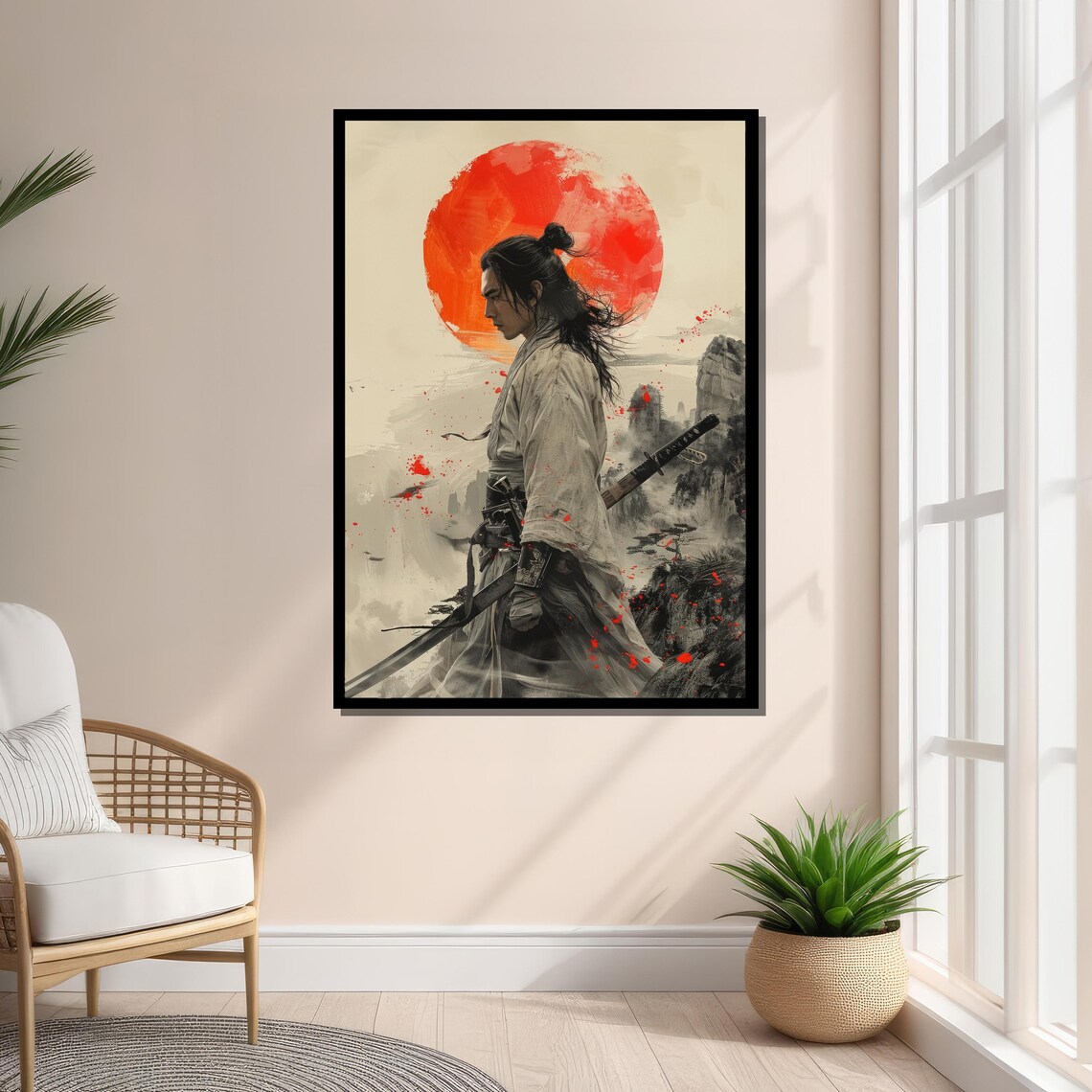Samurai Warrior With Red Sun, Japanese Art Print - Image 4