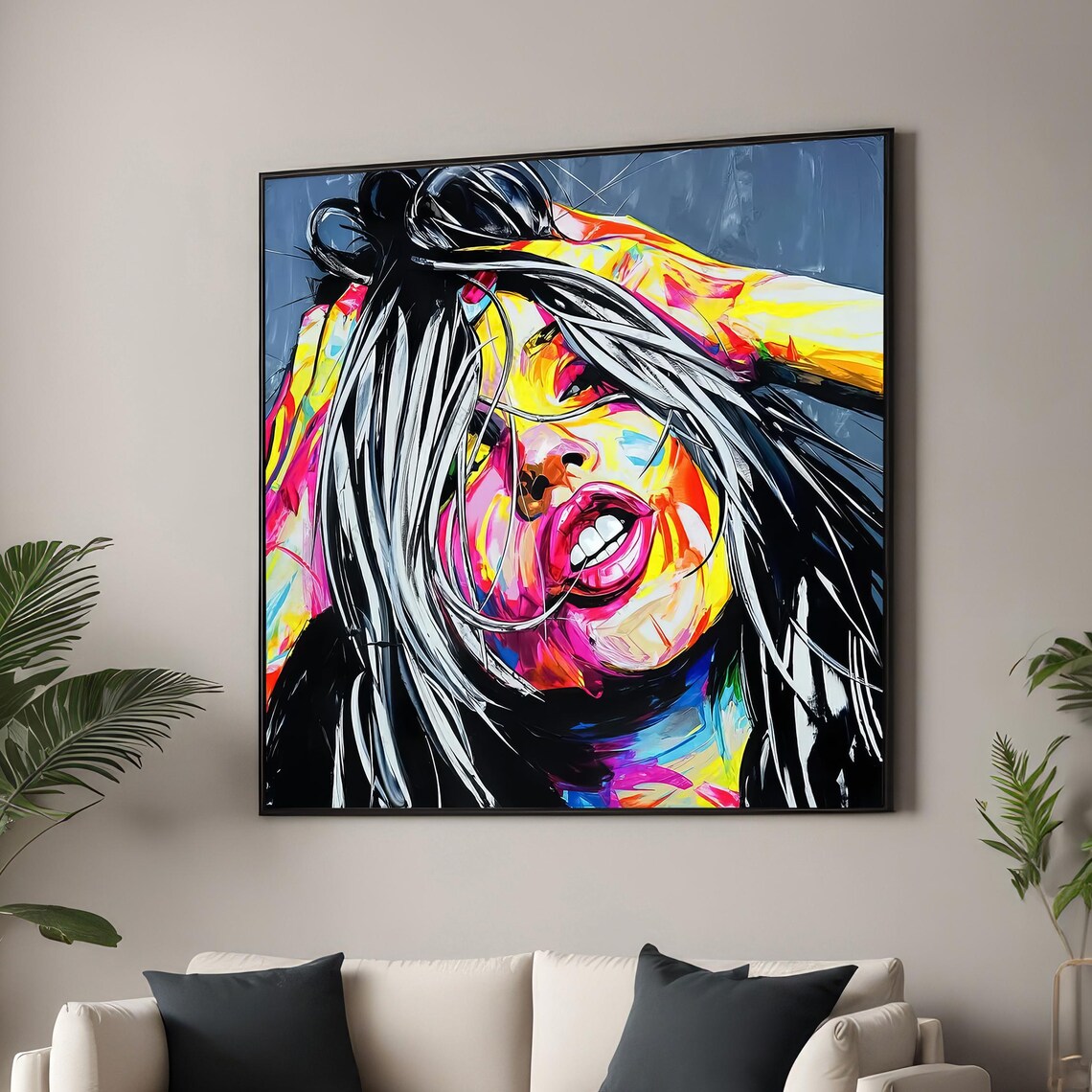 Vibrant Abstract Woman Portrait Windblown Hair Neon Color Poster