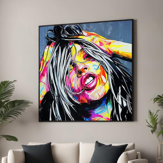 Colorful Abstract Portrait Of Woman With Vibrant Palette Knife Strokes Modern Wall Art For Bold Interiors Francoise Nielly Style