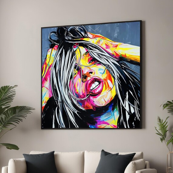 Vibrant Abstract Woman Portrait Windblown Hair Neon Color Poster