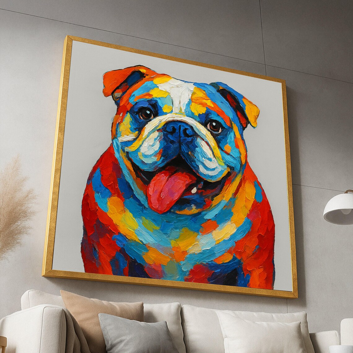 Colorful Bulldog Portrait Pop Art Style Vibrant Dog Painting Poster