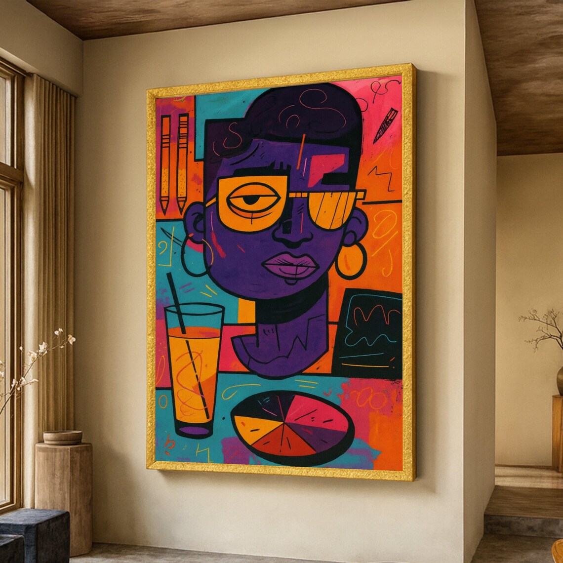 Bold Abstract Portrait Poster, Modern Cubist Art Print