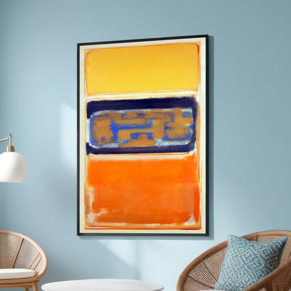 Mark Rothko Style Abstract Orange Yellow Blue Canvas Wall Art Large Color Block Painting Minimalist For Living Room Office