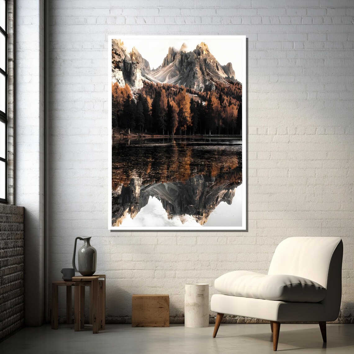 Serene Mountain Reflection, Autumn Forest Landscape - Image 3