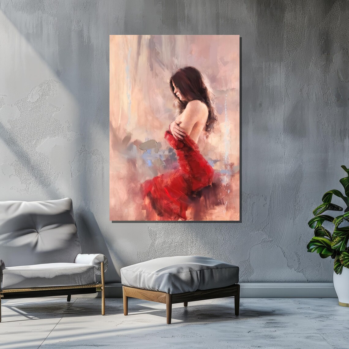 Elegant Woman in Red Dress, Impressionist Art Print - Image 3