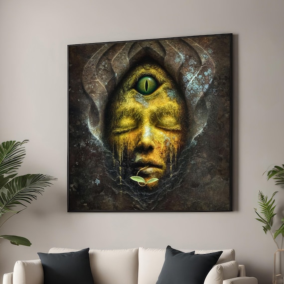 Surreal Face With Third Eye, Mystical Abstract Art