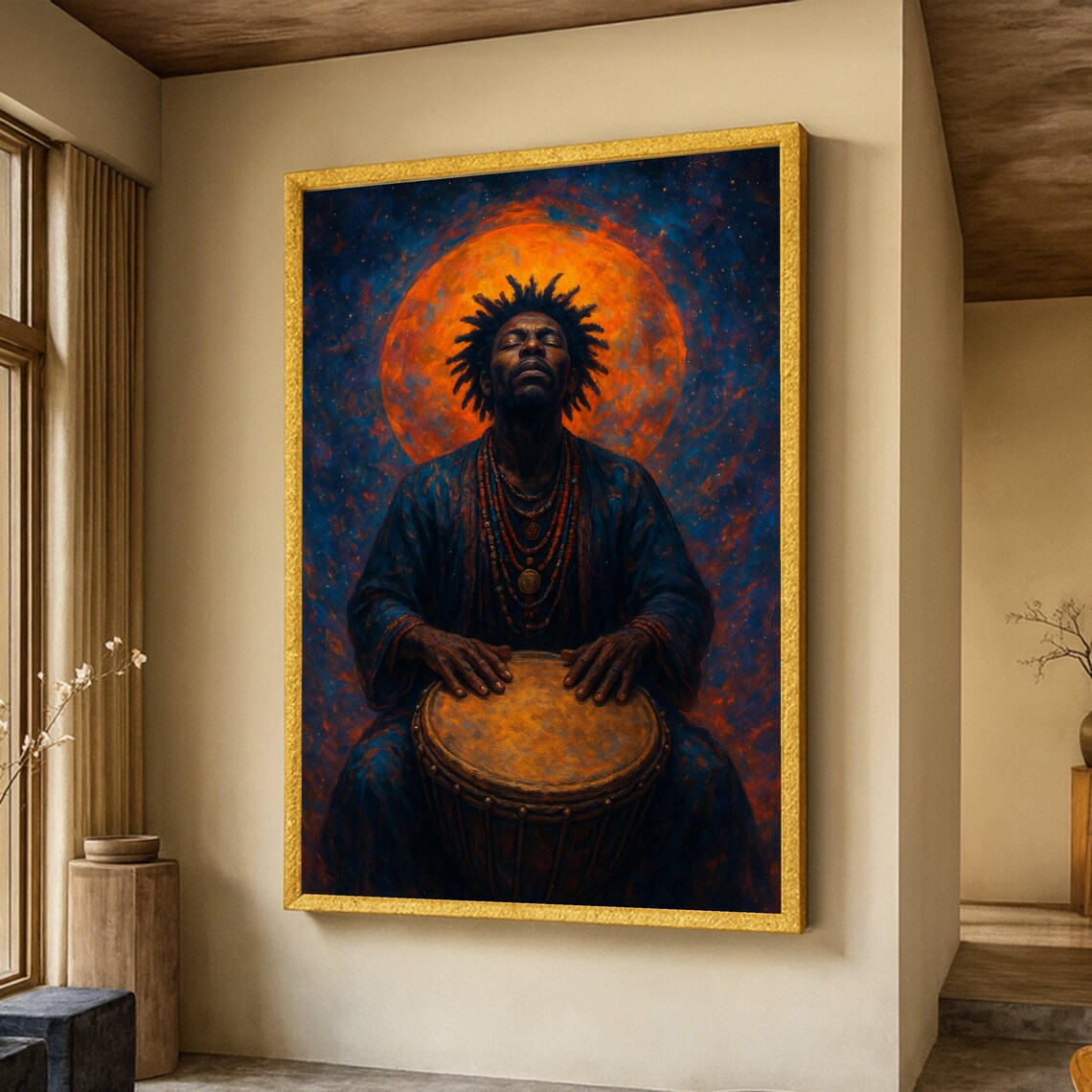 Spiritual Drummer With Tribal Jewelry Art Print