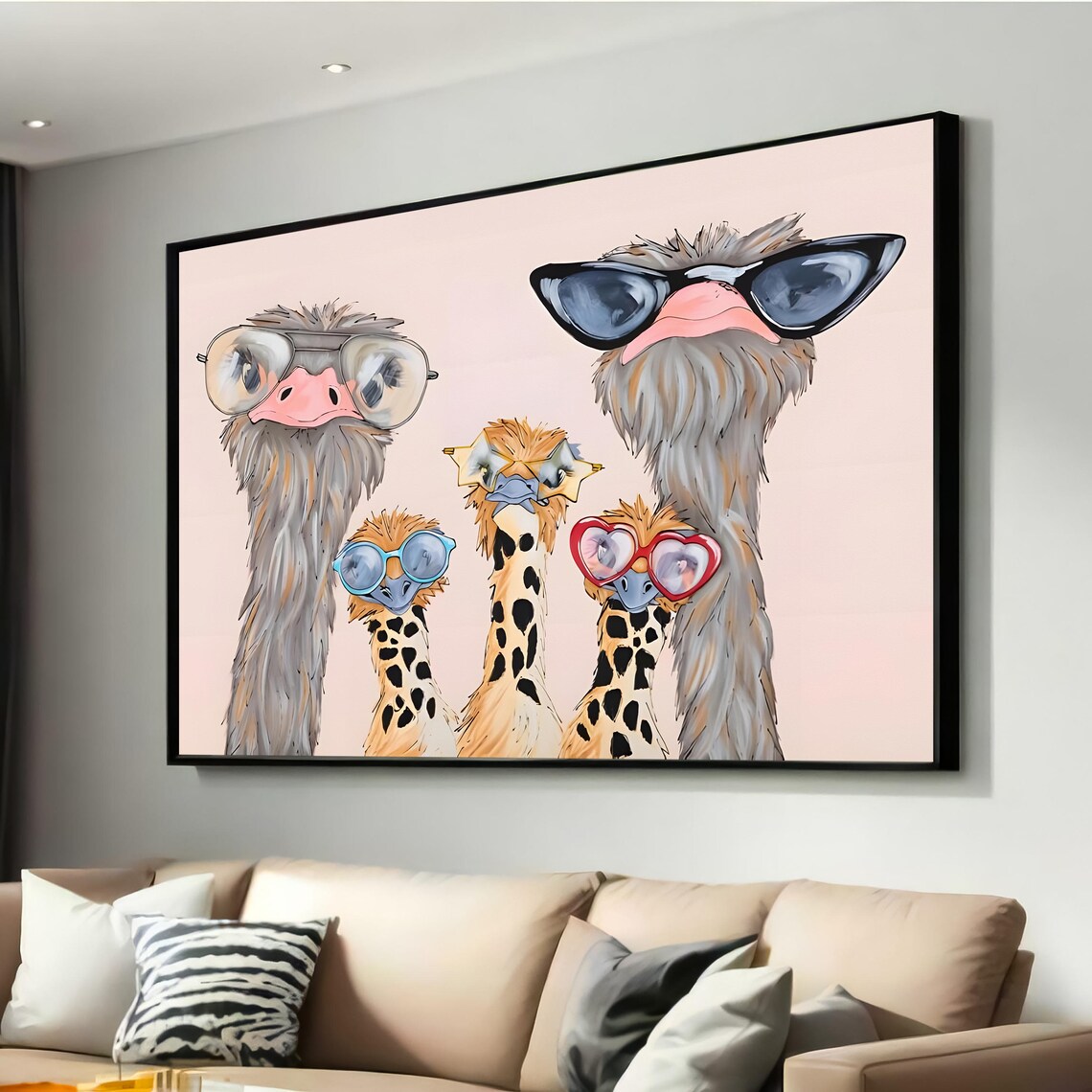 Quirky Ostriches And Giraffes Wearing Sunglasses Fun Animal Poster