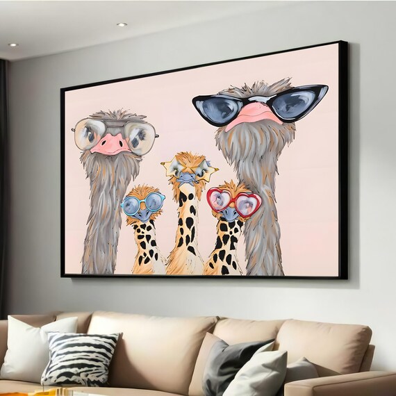 Quirky Ostriches And Giraffes Wearing Sunglasses Fun Animal Poster