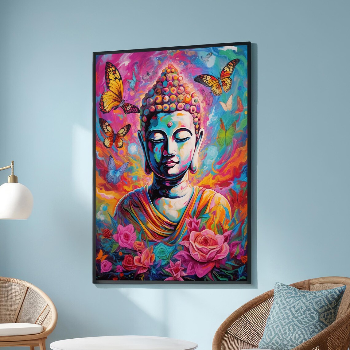 Colorful Buddha With Butterflies And Flowers, Psychedelic Art