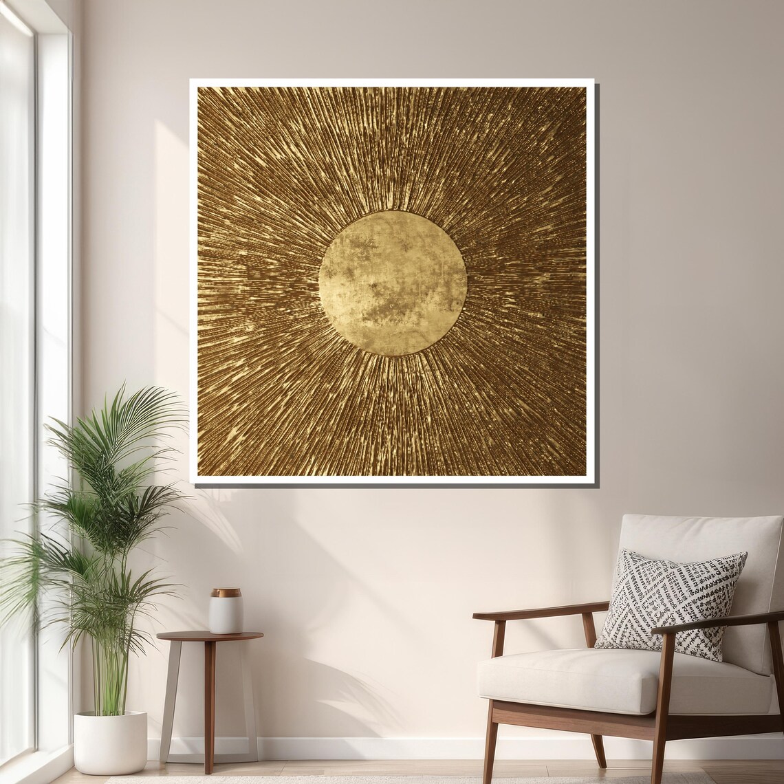 Golden Sunburst Abstract Art Print, Modern Luxury Decor - Image 3