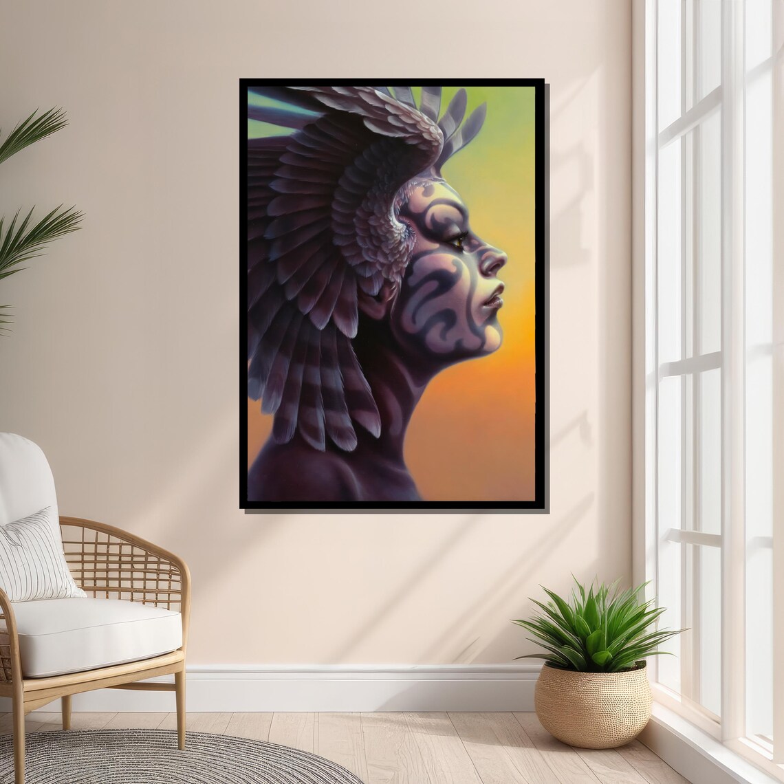 Surreal Woman With Feathers And Tattoos, Modern Art - Image 4