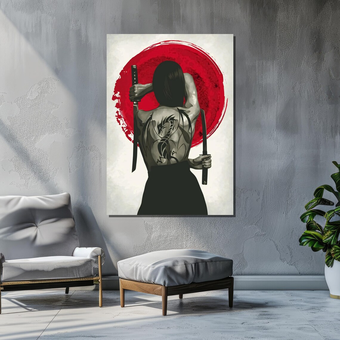 Female Samurai With Dragon Tattoo, Modern Warrior Art - Image 2