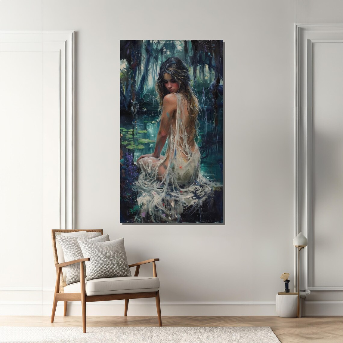 Mystical Woman By Forest Lake, Ethereal Wall Art Print - Image 2
