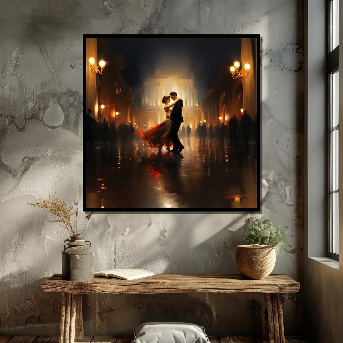 Romantic Courtyard Dance, Elegant Couple In Red - Image 5