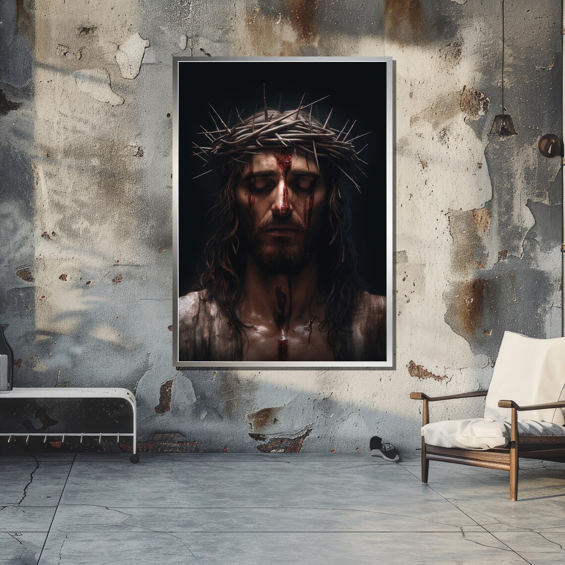 Jesus Christ With Crown Of Thorns, Dramatic Realism Portrait - Image 5