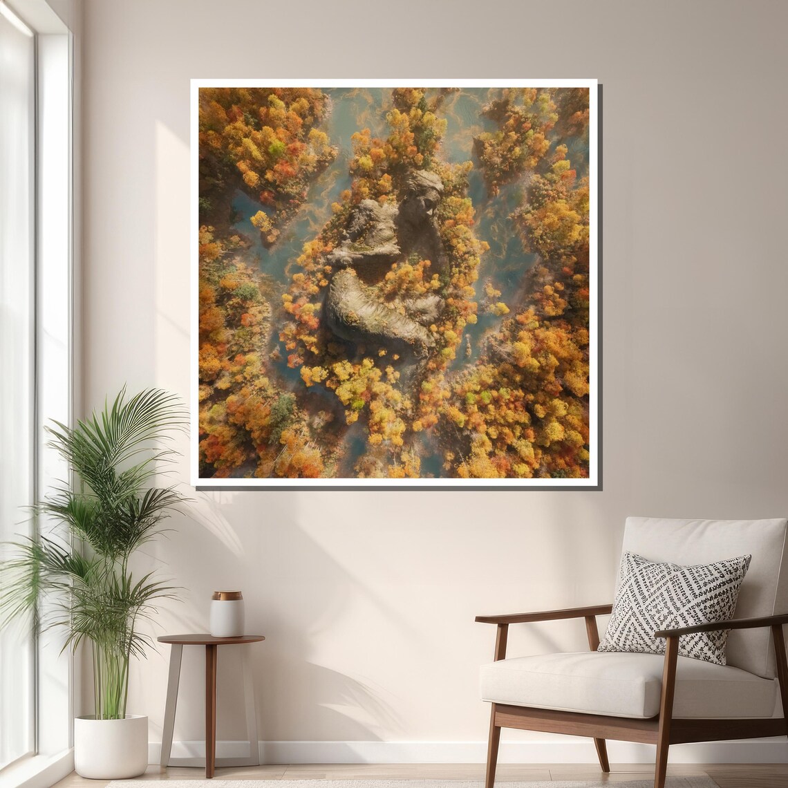 Serene Autumn Landscape, Reclining Woman Statue - Image 3