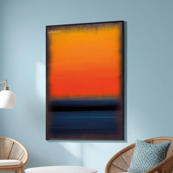 Large Mark Rothkoinspired Abstract Canvas Warm Yellow And Orange Gradient With Deep Blue Horizon Minimalist Expressionist Wall Art