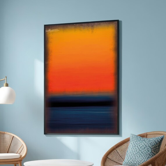 Warm Orange And Deep Blue Gradient Abstract Sunset Canvas Poster
