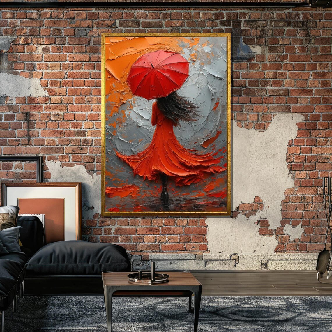 Woman With Red Umbrella, Bold Abstract Painting - Image 6