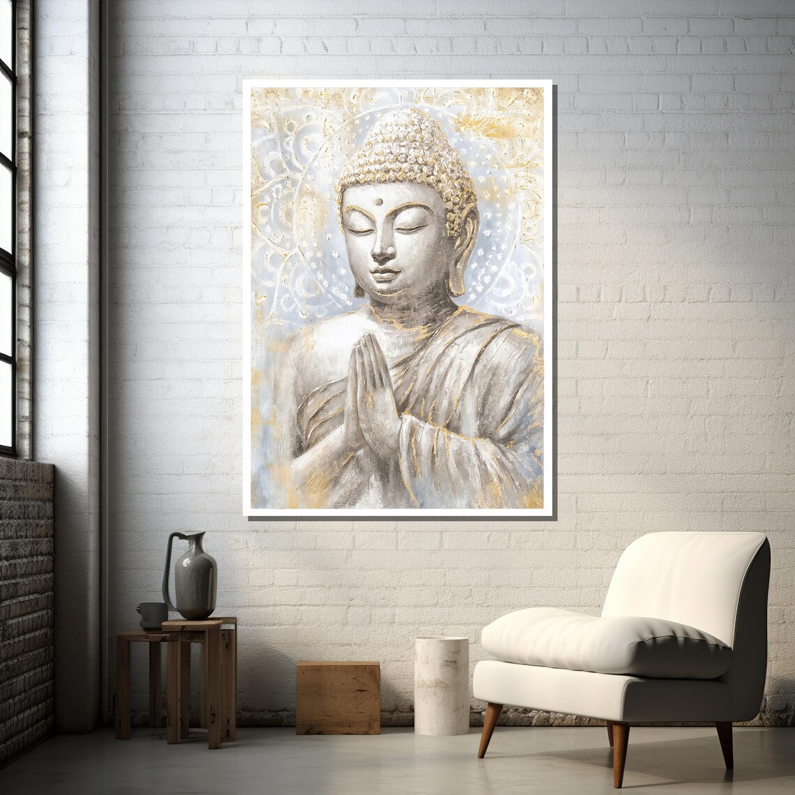 Golden Meditating Buddha, Spiritual Zen Wall Art - Image 2