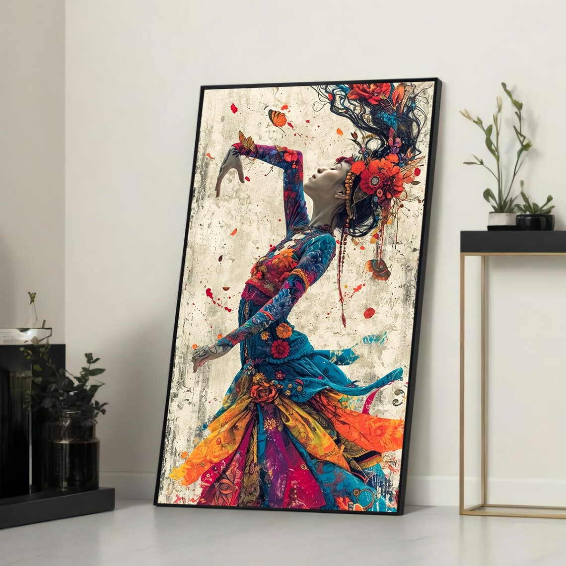 Dancing Woman With Floral Dress, Art Nouveau Print