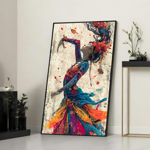 Dancing Woman With Floral Dress, Art Nouveau Print