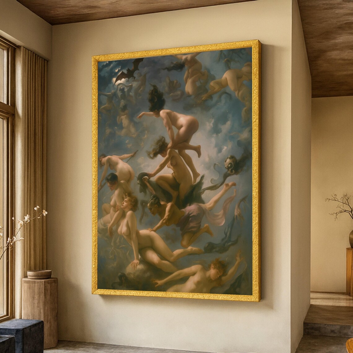 Surreal Flight Of Nude Figures, Fantasy Wall Art Print