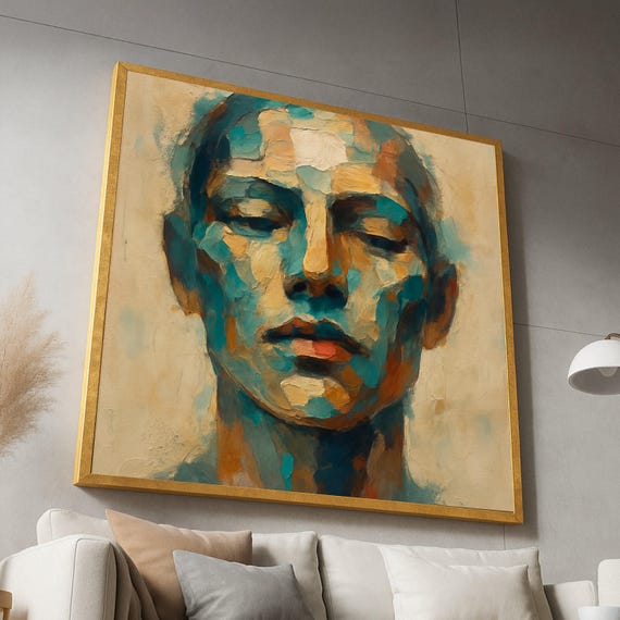 Abstract Male Portrait Canvas Modern Expressionist Wall Art Face Painting Contemporary Home Decor Artistic Print