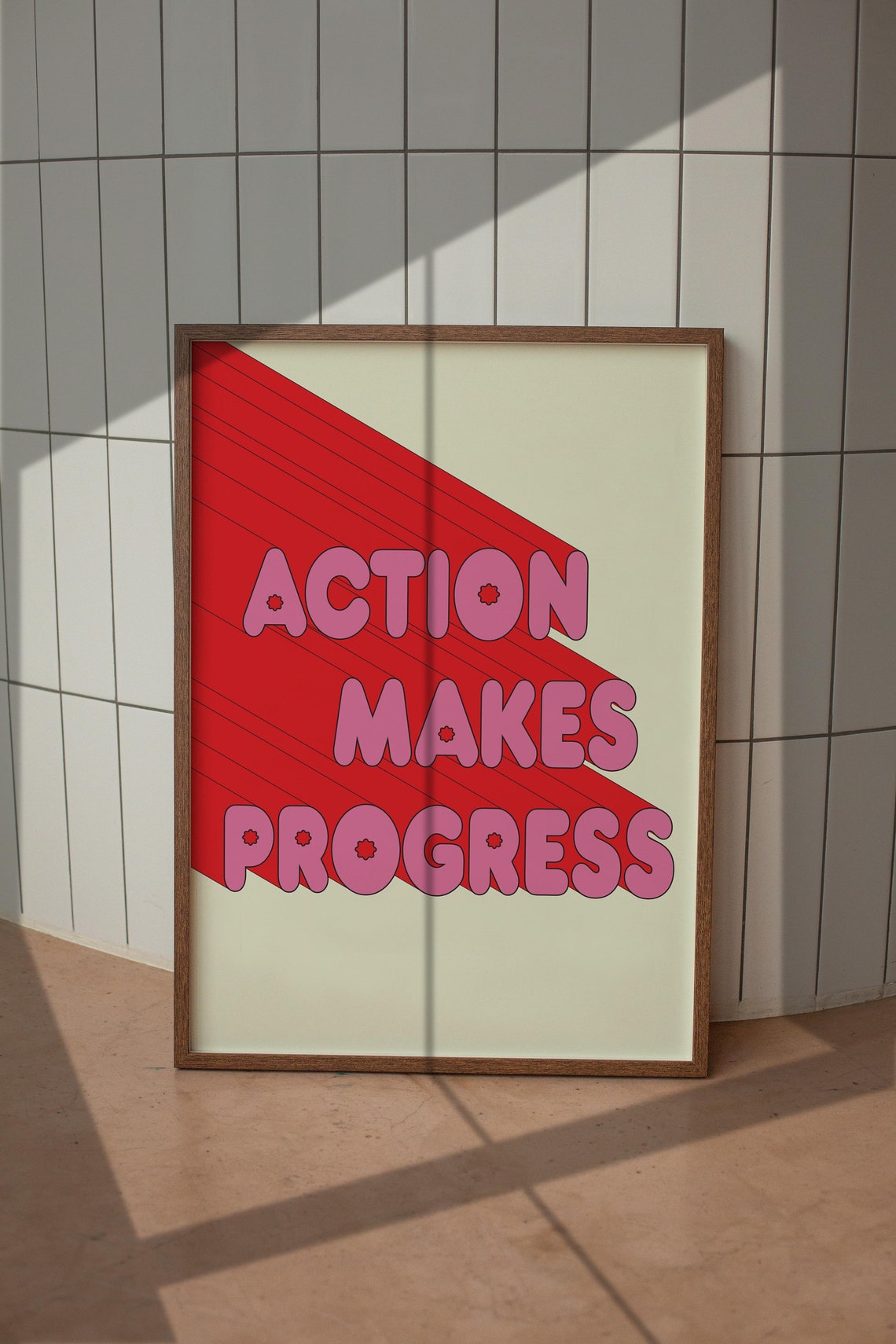 Action Makes Progress Pink Bubble Retro Typography Motivation Poster - Image 5