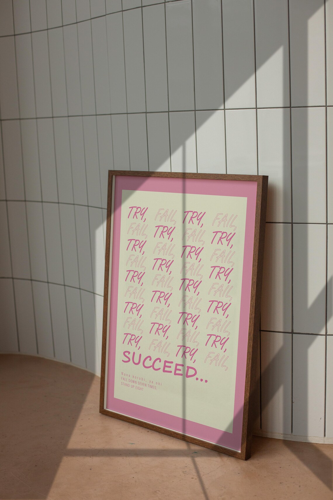 Try Fail Succeed Pink Japanese Proverb Persistence Quote Poster - Image 4