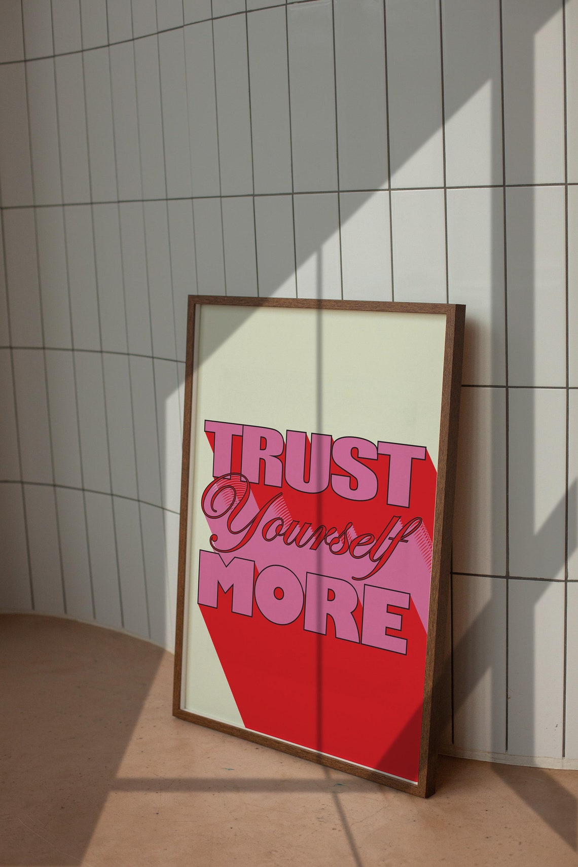 Trust Yourself More Pink Red 3D Retro Typography Quote Poster - Image 4