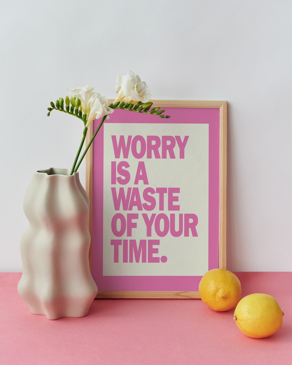 Worry Is a Waste of Your Time Pink Retro Motivational Quote Poster - Image 2