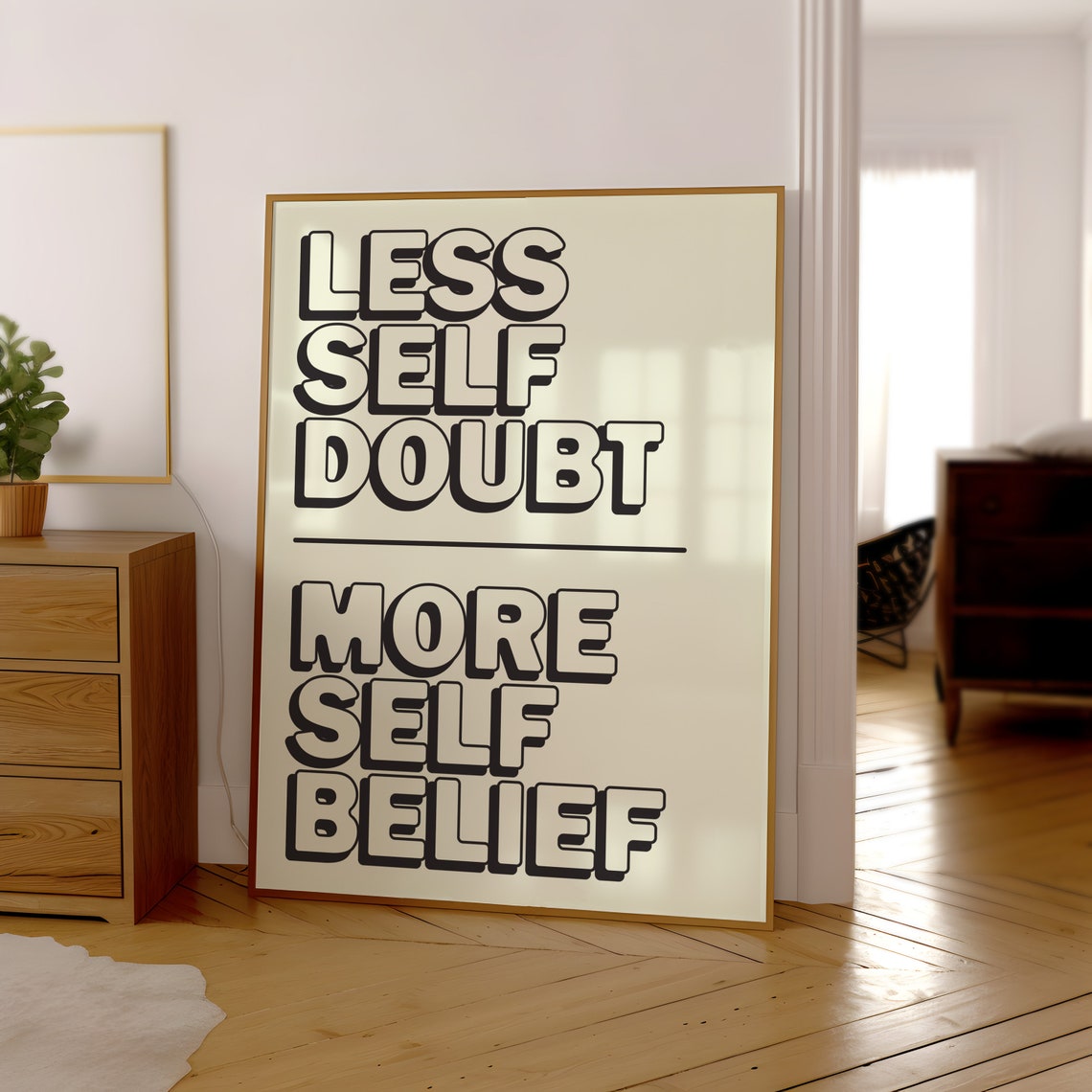Less Self Doubt More Self Belief Cream Retro Motivational Poster - Image 3