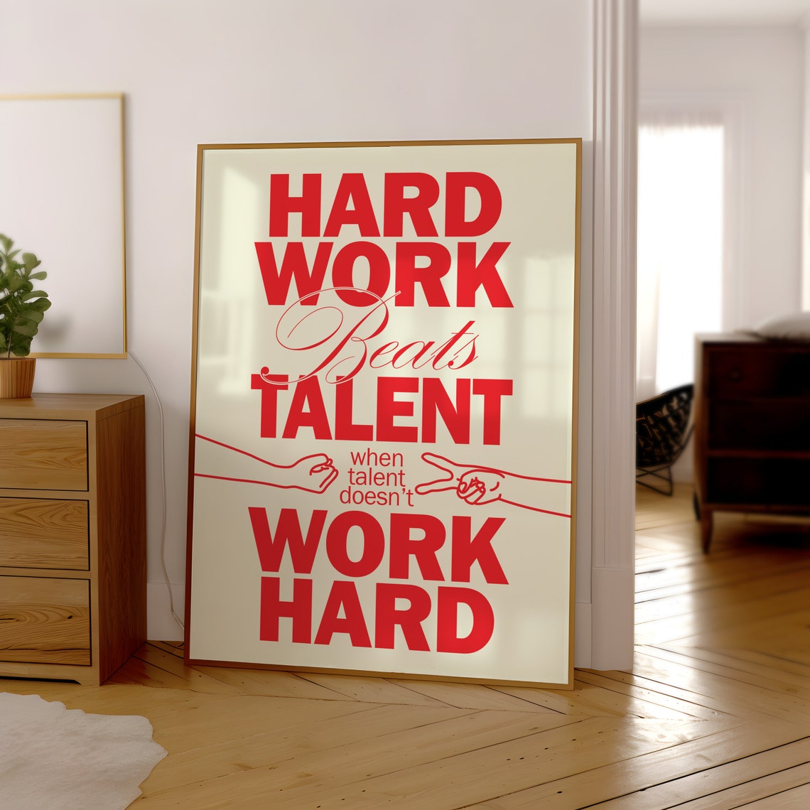 Work Hard Motivational Poster Creative Quote Retro Red Wall Art Typography Art Trendy Room Decor Large Art - Image 3