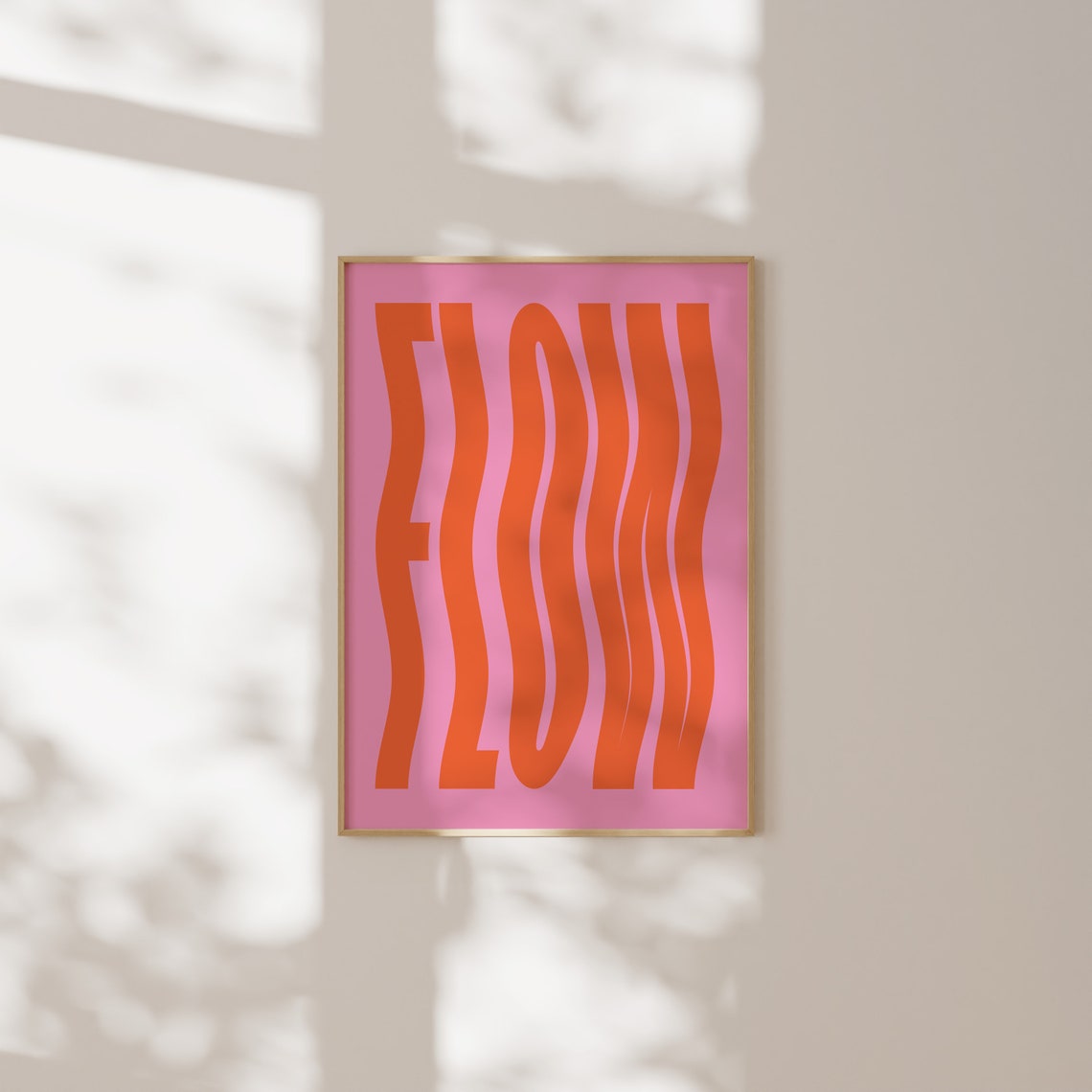 Flow Wavy Orange Bubble Letters Pink Retro Typography Wall Art