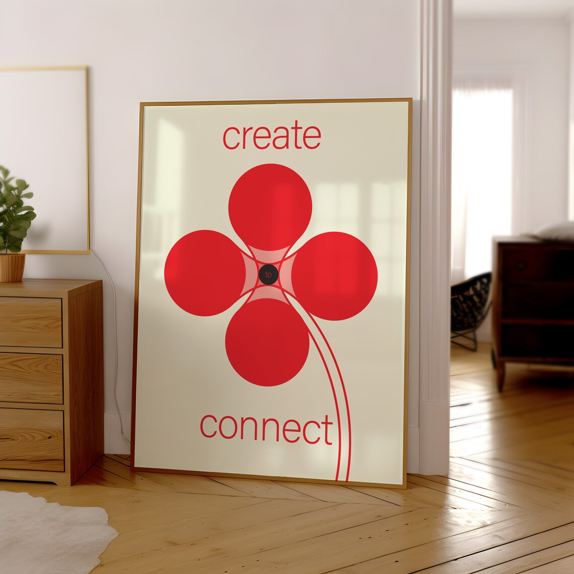 Create To Connect Red Minimalist Clover Modern Art Design Poster - Image 3