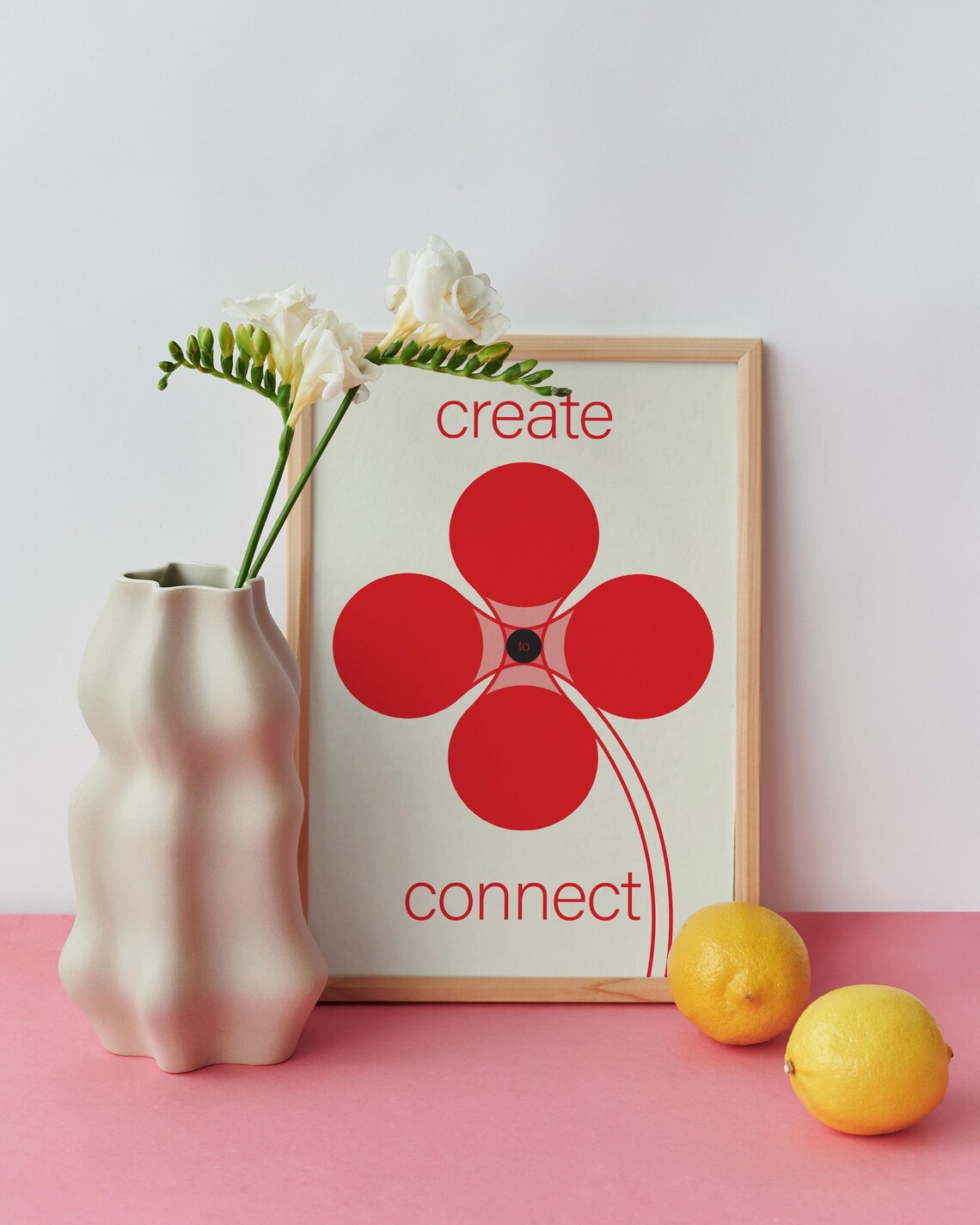 Create To Connect Red Minimalist Clover Modern Art Design Poster - Image 2