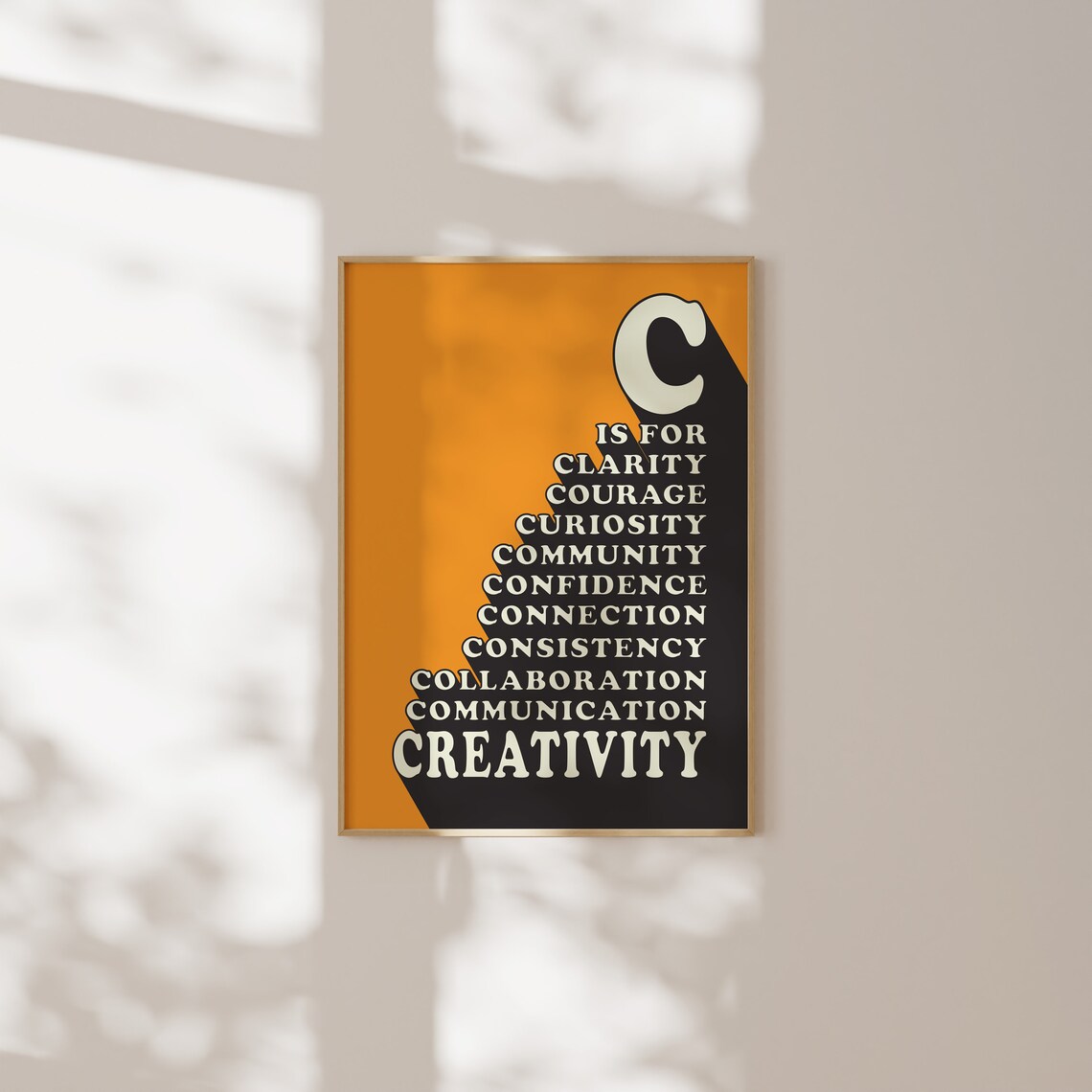 C Is for Clarity Courage Curiosity Retro Orange Alphabet Art Poster