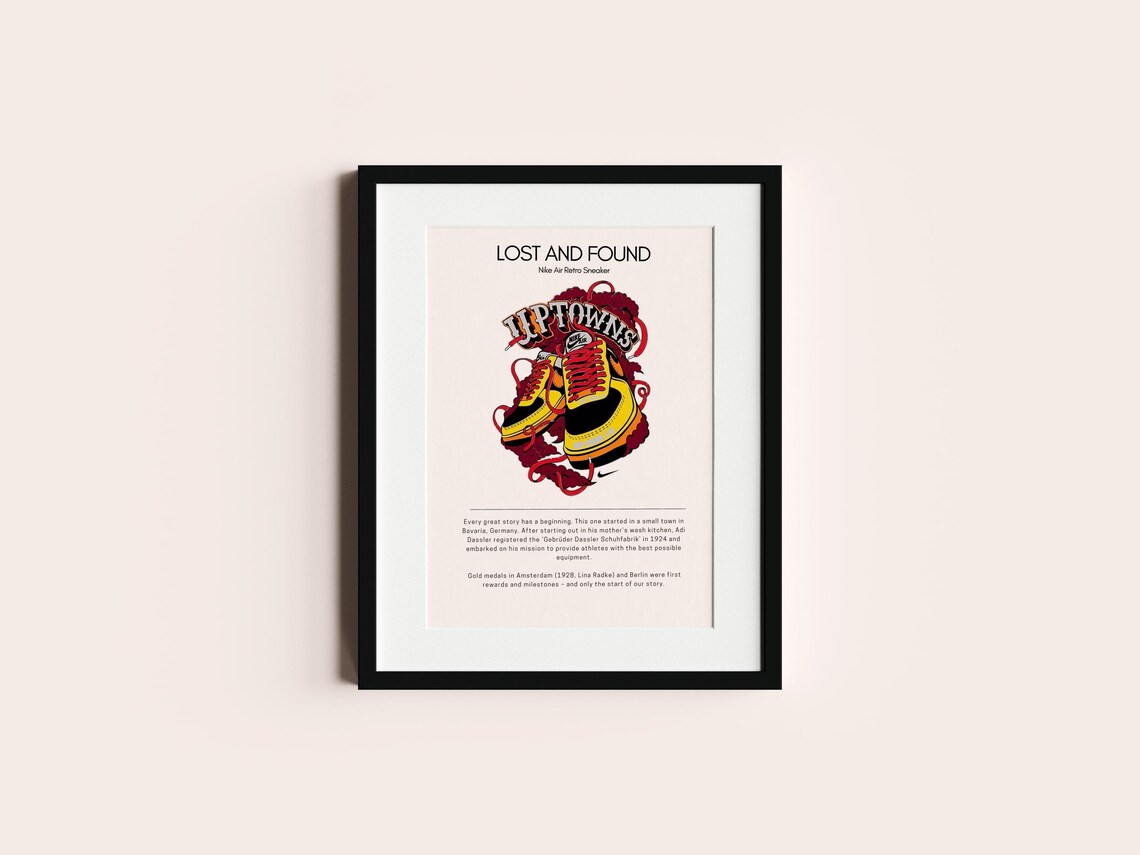 Nike Lost and Found Retro Yellow Uptown Sneaker Vintage Art Poster