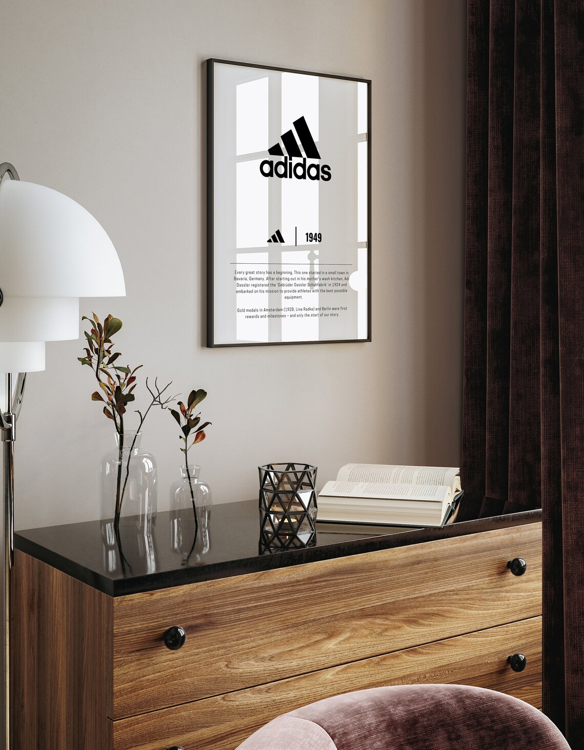 Adidas 1949 Brand Story Minimalist Logo History Streetwear Wall Art - Image 2