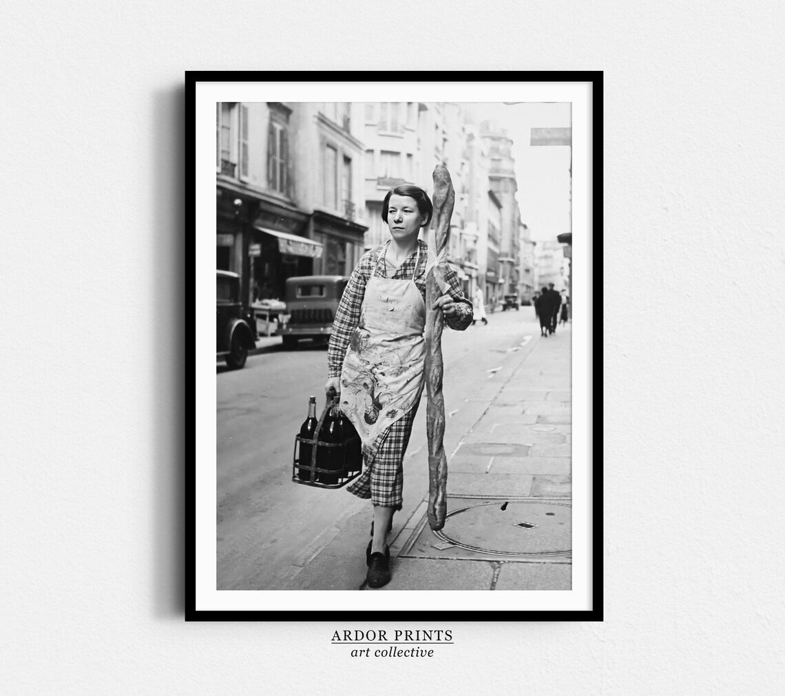 French Woman With Baguette And Wine, Vintage Paris