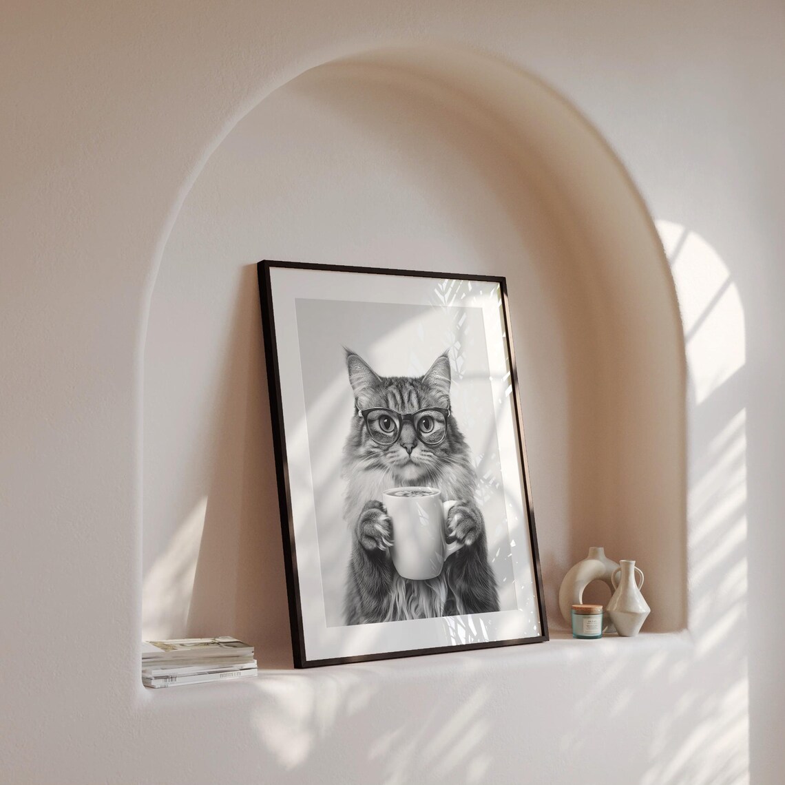 Siberian Cat Drinking Coffee, Funny Kitchen Poster - Image 4