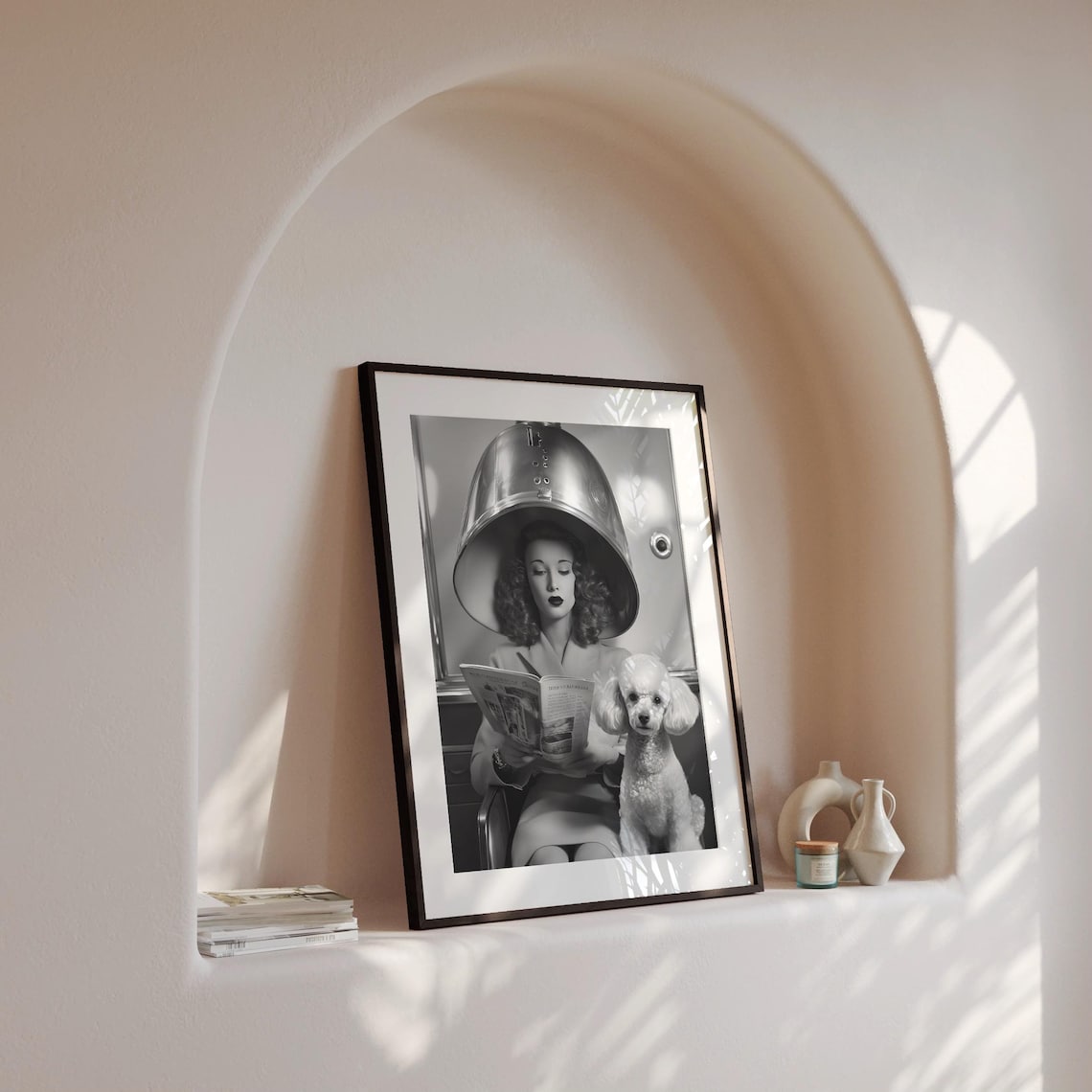Lady and Poodle in Hair Salon, Vintage Art Print - Image 4