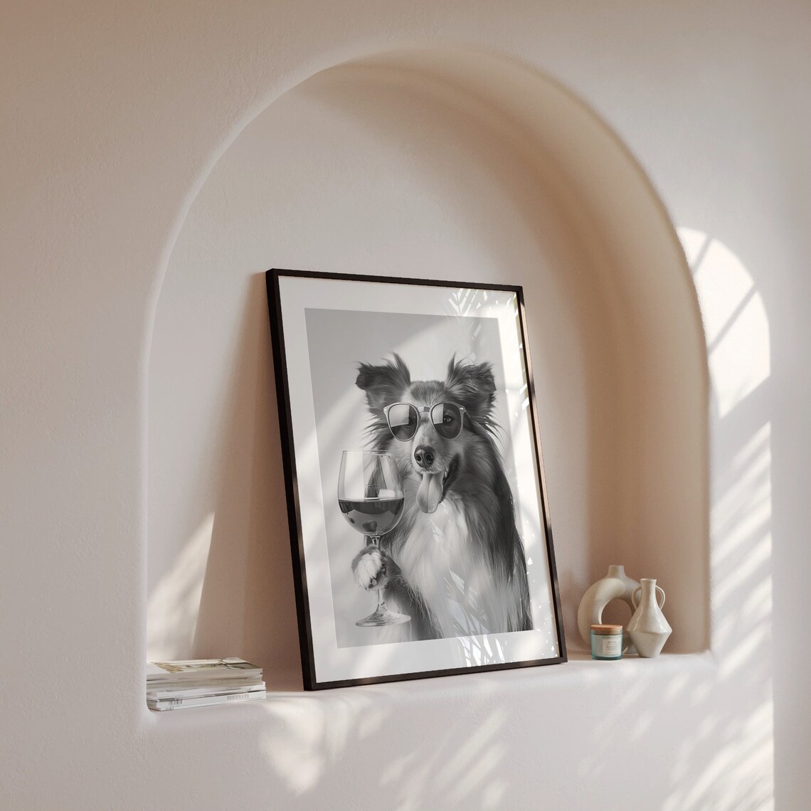 Shetland Sheepdog Holding Wine Glass Sunglasses Funny Dog Poster - Image 4