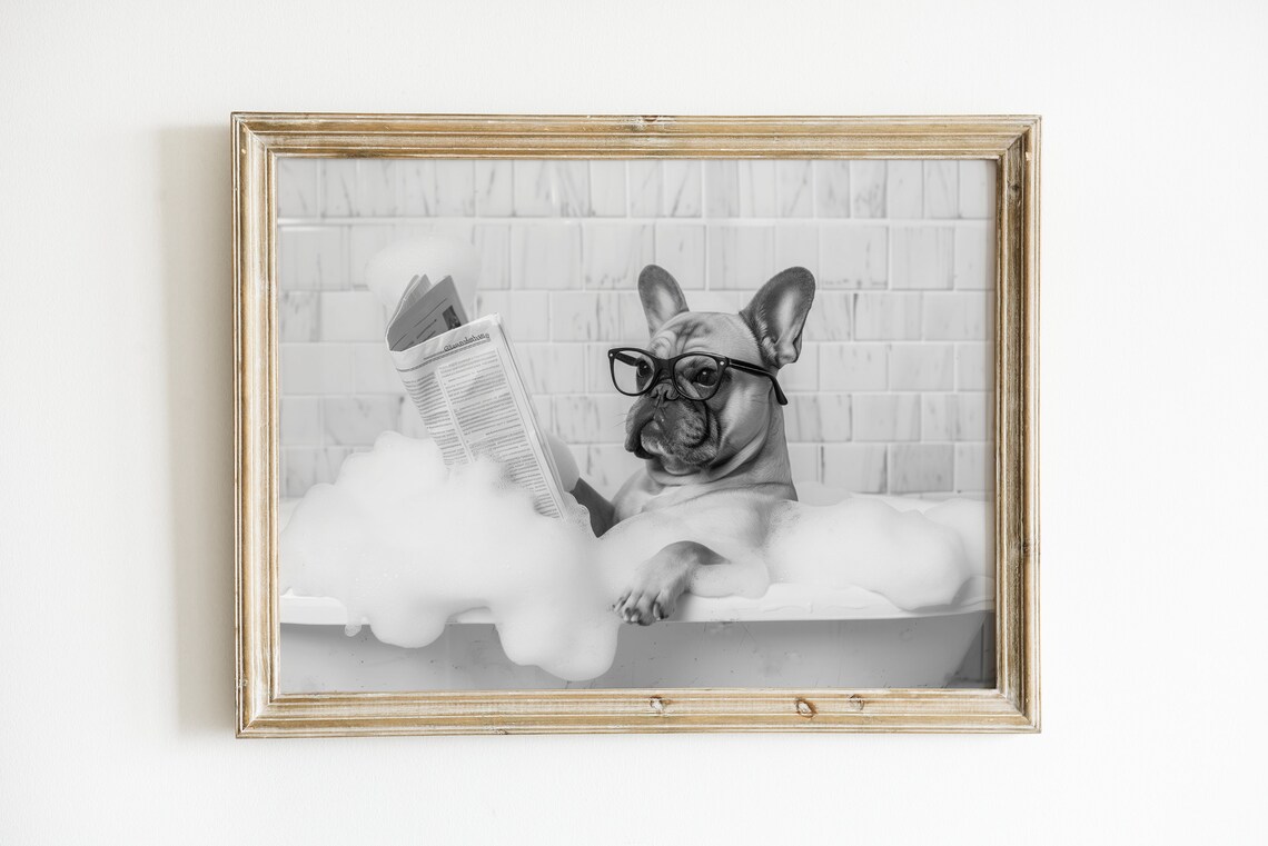 French Bulldog in Bathtub, Funny Dog Bathroom Art Print - Image 3