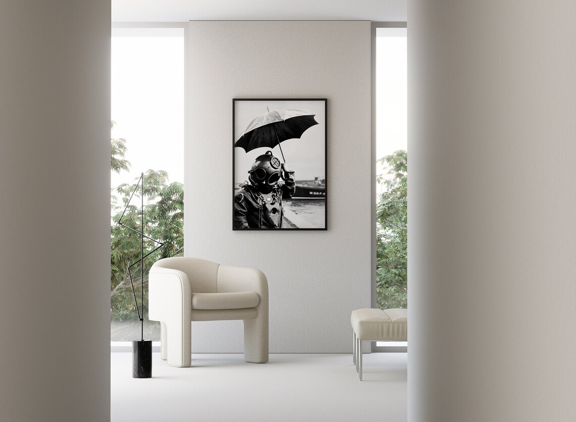 Deep Sea Diver Holding Umbrella, Vintage Paris Poster - Image 4