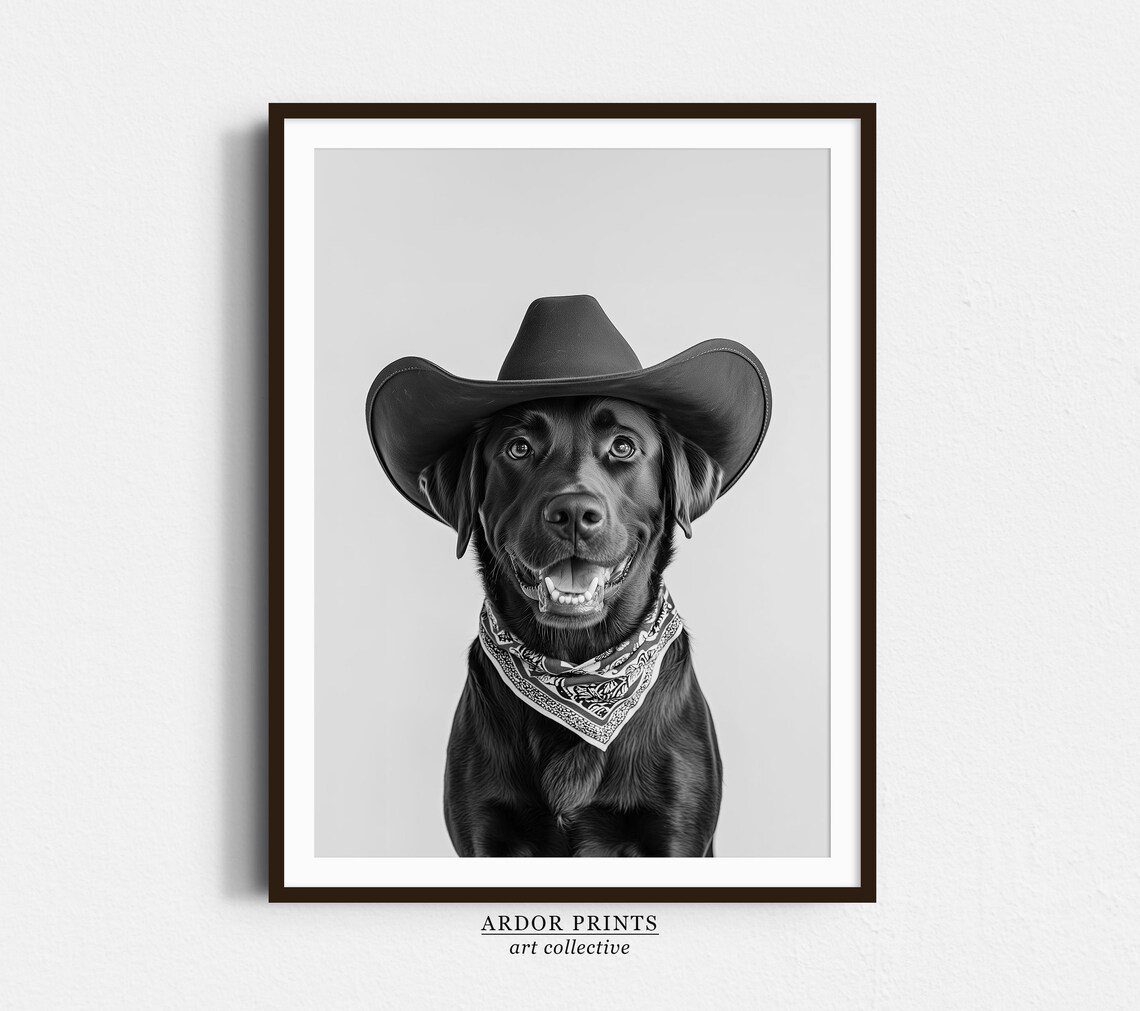 Chocolate Labrador Cowgirl Hat Western Dog Art Print