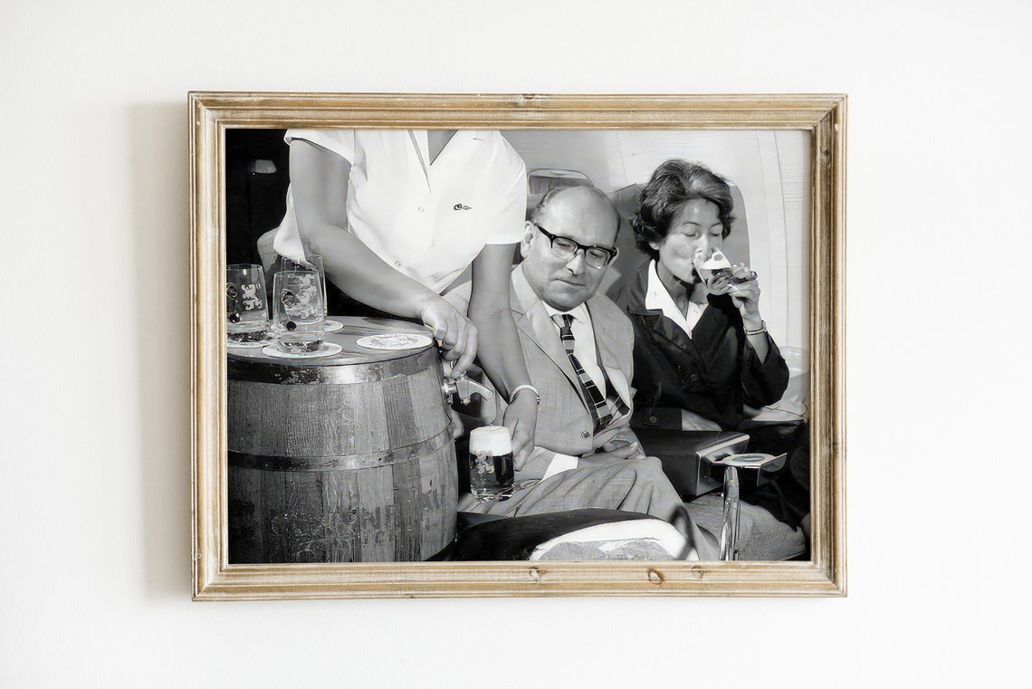 Flight Attendant Serving Draft Beer From Keg Vintage Airplane Poster - Image 3