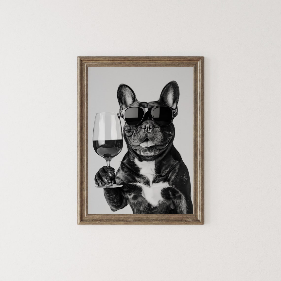 French Bulldog With Sunglasses Holding Wine Glass Funny Poster - Image 2